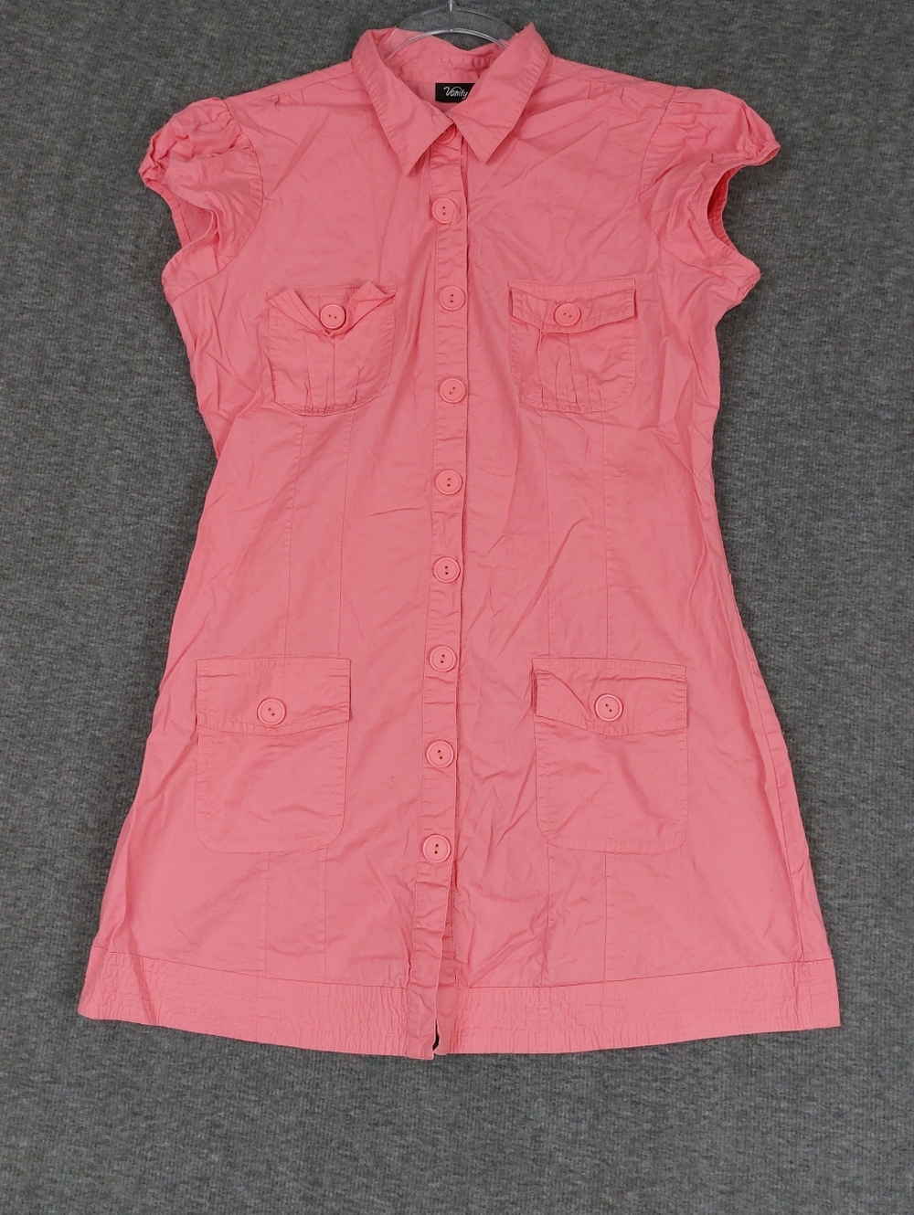 VANITY WOMENS BUBBLEGUM PINK Y2K BUTTON FRONT CARGO GORPCORE MINI DRESS SIZE L